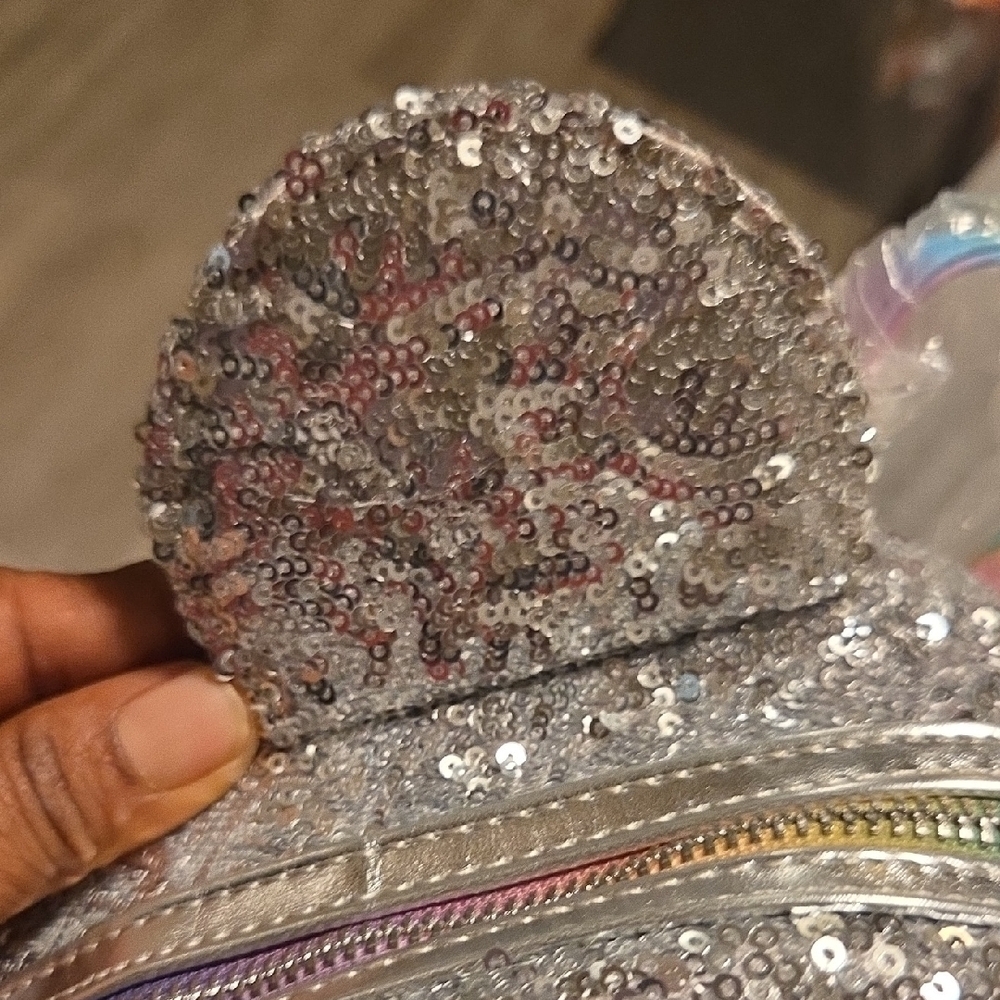 Loungefly Silver Sequin Backpack with Colorful Bow - Picture 11 of 12